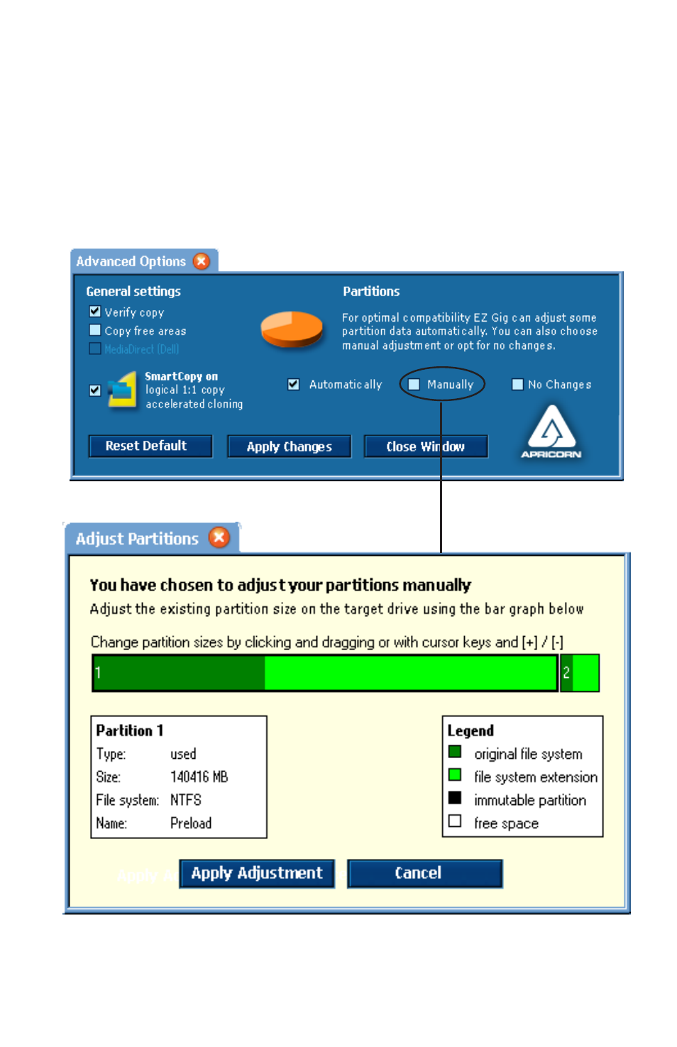Partitions | Apricorn EZ Gig IV Cloning Software with Data Select for Windows User Manual | Page 19 / 31