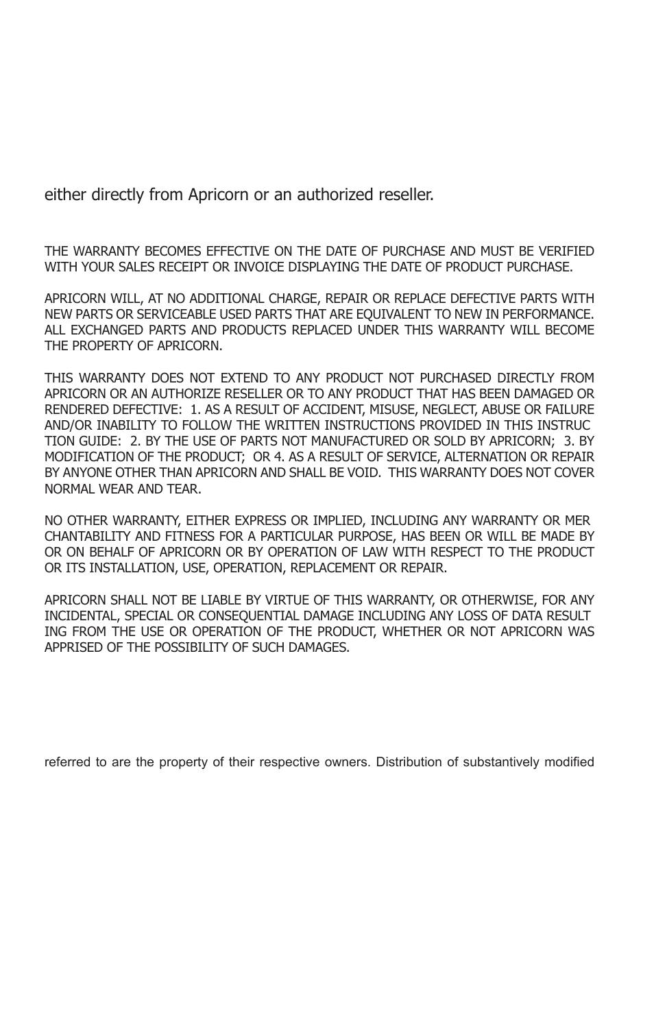Warranty conditions | Apricorn EZ Gig IV Cloning Software with Data Select for Windows User Manual | Page 30 / 31