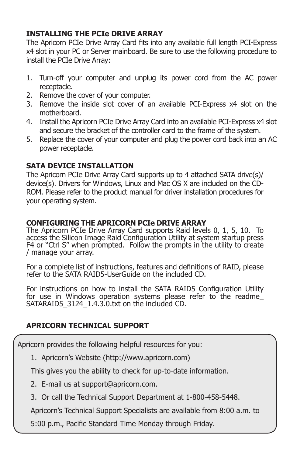 Apricorn PCIe Drive Array Board with Sil3124A Controller User Manual | Page 3 / 4