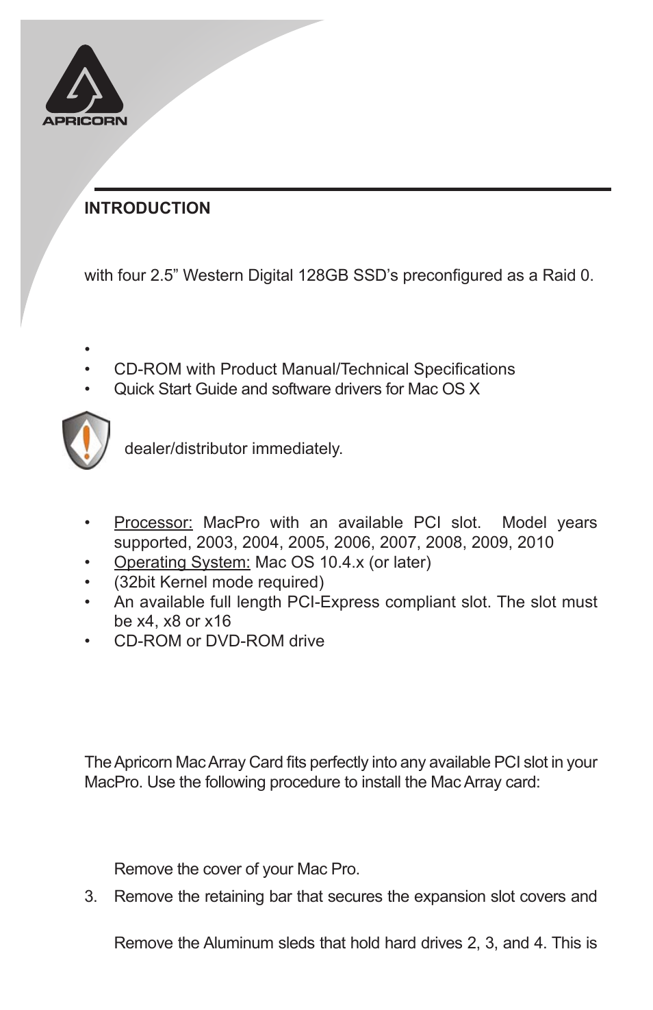 Apricorn mac array quick start guide | Apricorn Mac Array - Internal SSD RAID Array for Mac Pro User Manual | Page 2 / 4