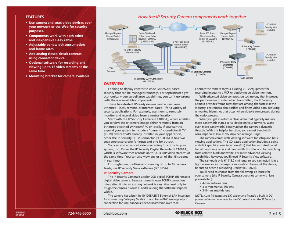 2 of 5, Features, Overview | Black Box Blackbox IP Security Camera and Accessories User Manual | Page 2 / 5