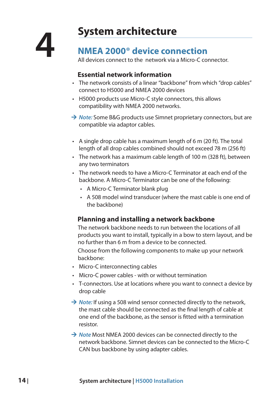 System architecture, Nmea 2000® device connection | B&G H5000 Analogue Expansion User Manual | Page 14 / 66