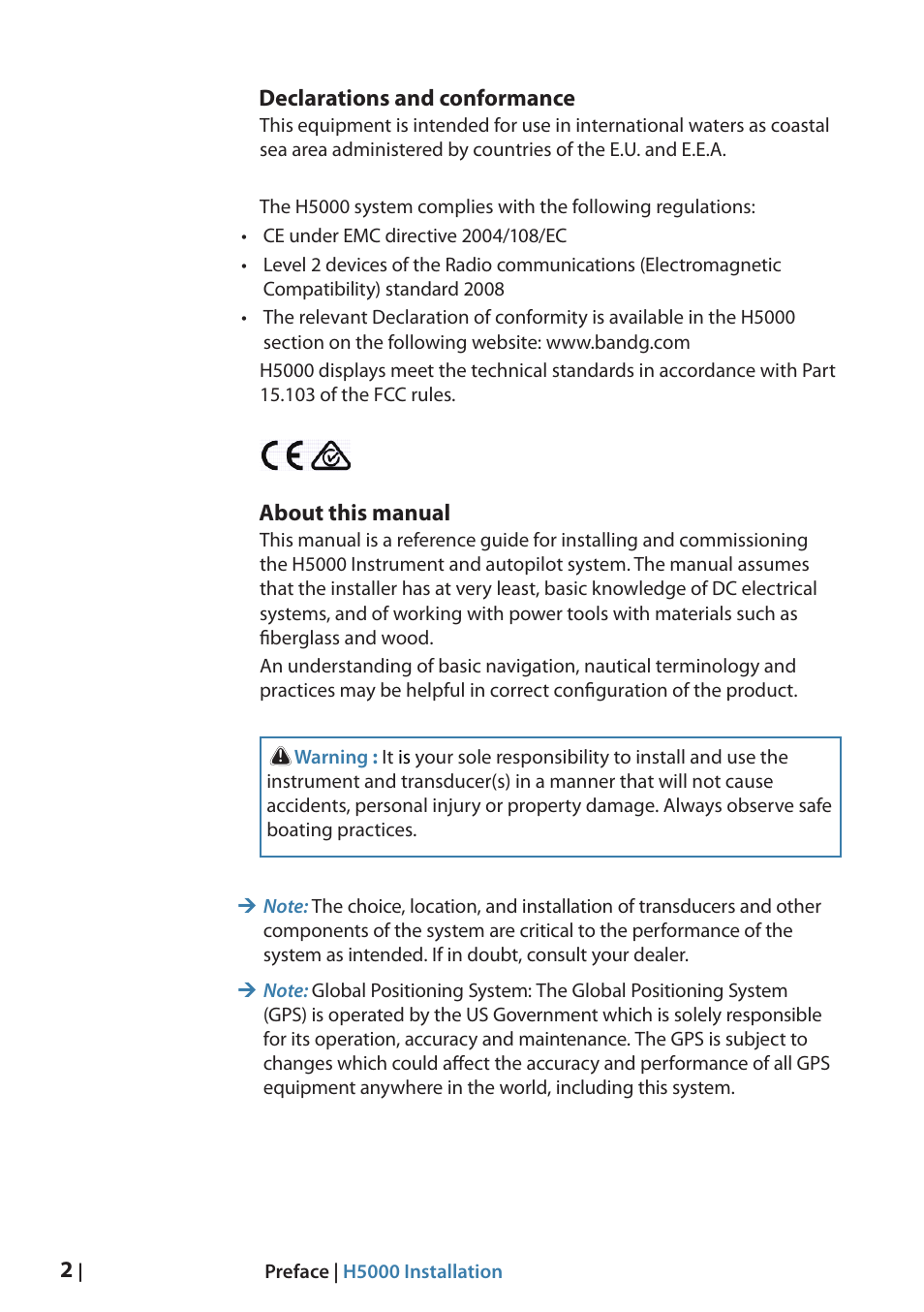 Declarations and conformance, About this manual | B&G H5000 Analogue Expansion User Manual | Page 3 / 66