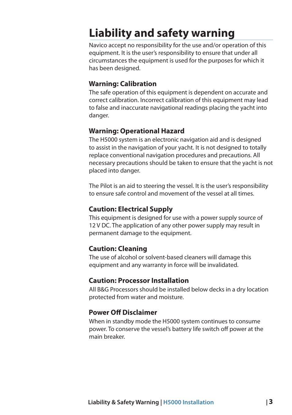 Liability and safety warning | B&G H5000 Analogue Expansion User Manual | Page 4 / 66