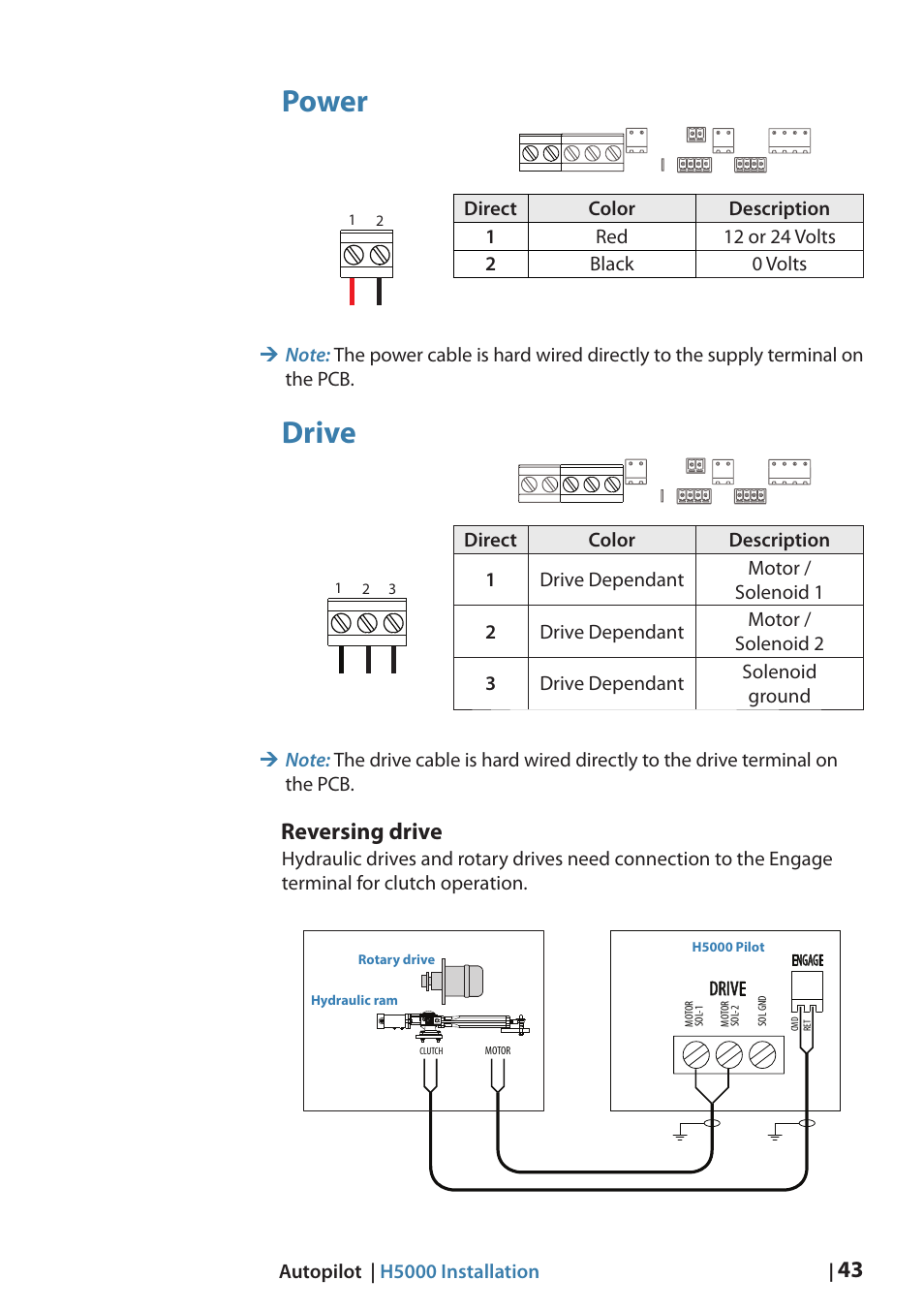 Power, Drive, Reversing drive | B&G H5000 Analogue Expansion User Manual | Page 43 / 66