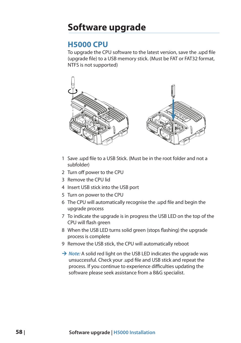 Software upgrade, H5000 cpu | B&G H5000 Analogue Expansion User Manual | Page 58 / 66