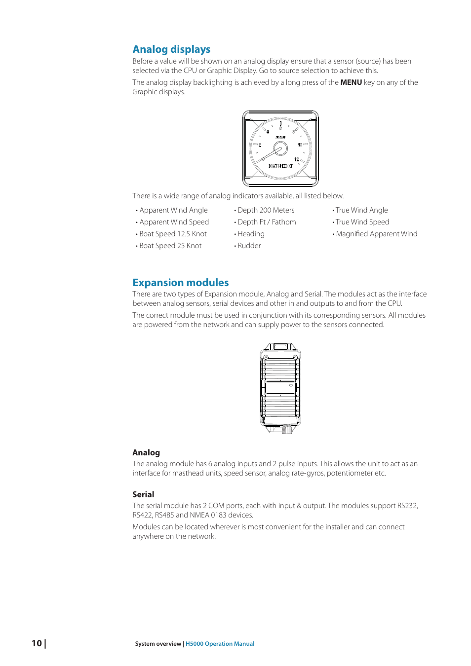 Analog displays, Expansion modules | B&G H5000 Analogue Expansion User Manual | Page 10 / 117