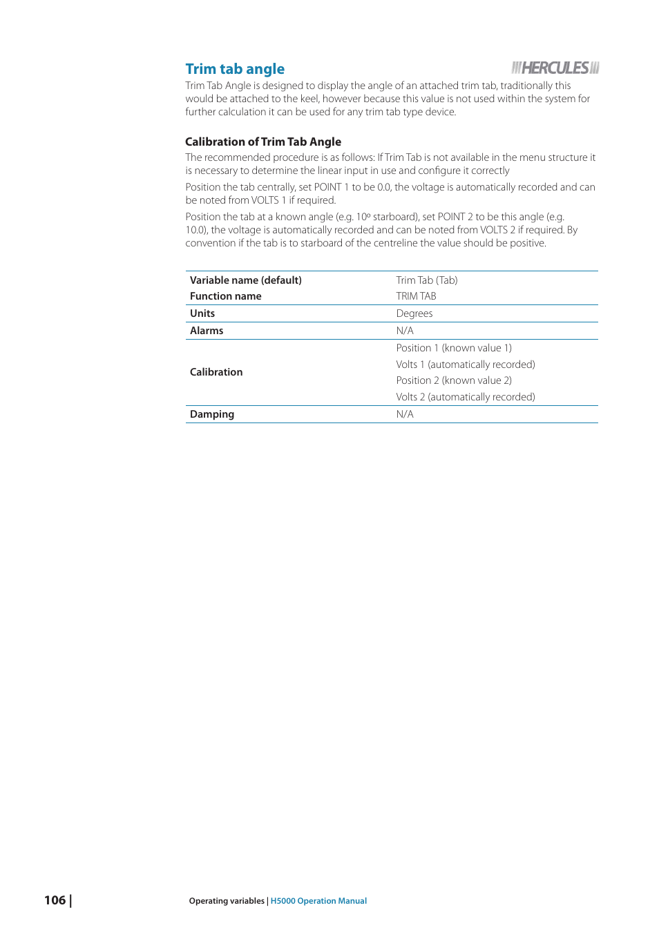 Trim tab angle | B&G H5000 Analogue Expansion User Manual | Page 106 / 117