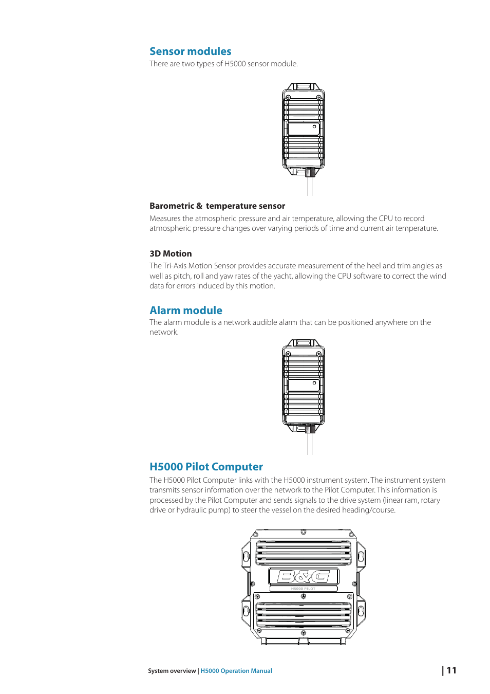 Sensor modules, Alarm module, H5000 pilot computer | B&G H5000 Analogue Expansion User Manual | Page 11 / 117