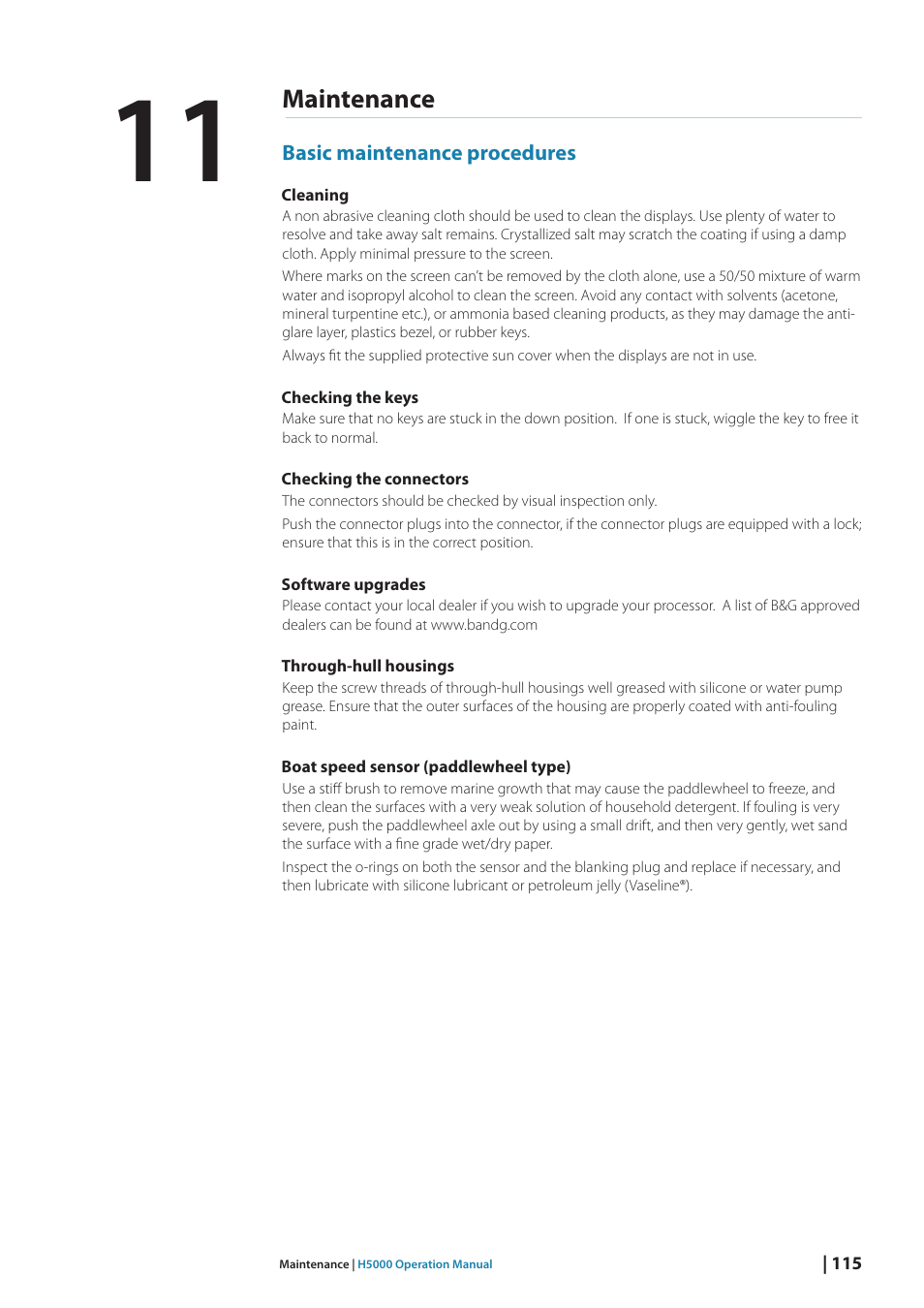 Maintenance | B&G H5000 Analogue Expansion User Manual | Page 115 / 117