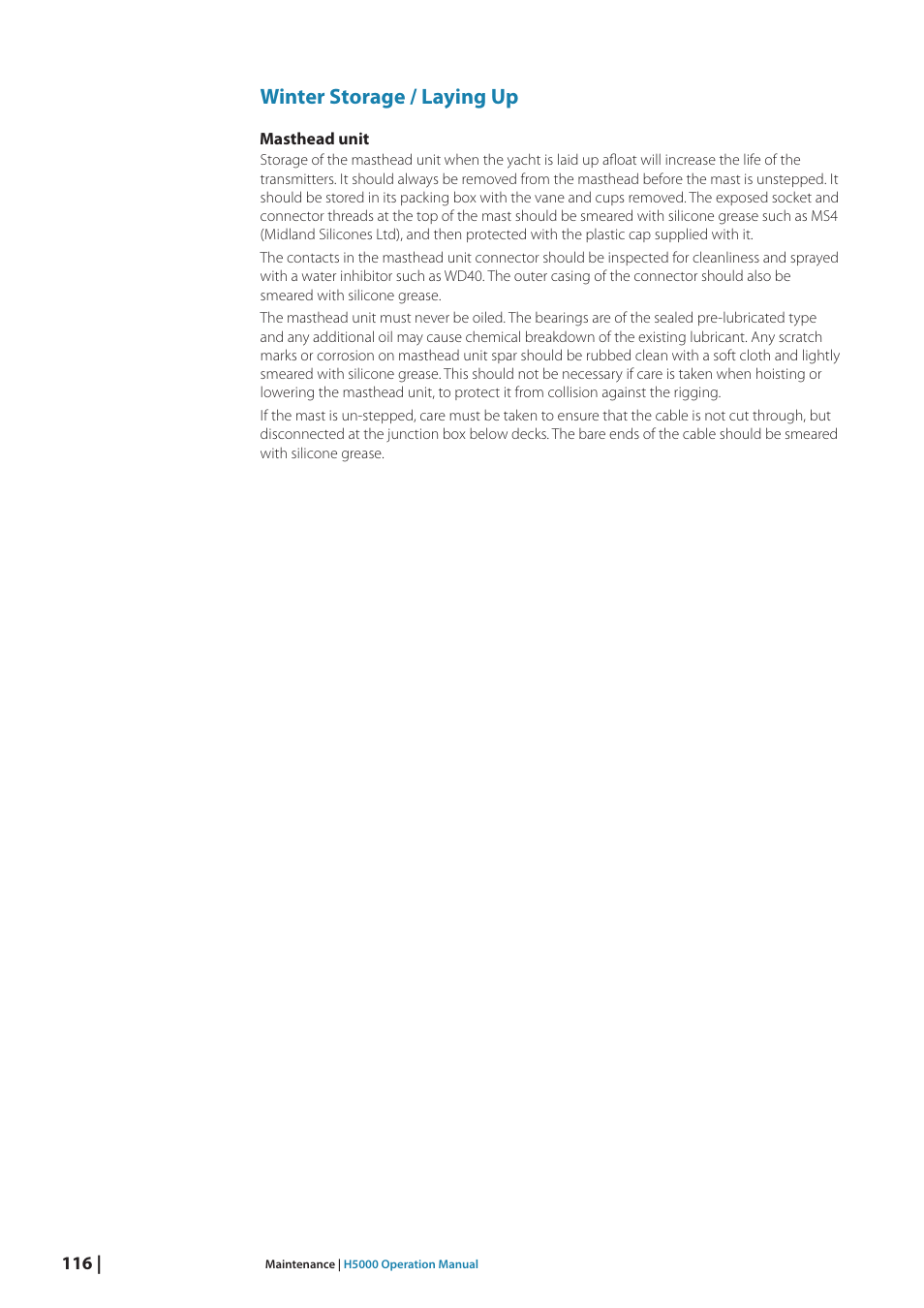 Winter storage / laying up | B&G H5000 Analogue Expansion User Manual | Page 116 / 117
