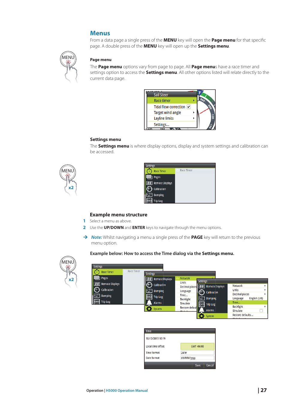Menus | B&G H5000 Analogue Expansion User Manual | Page 27 / 117