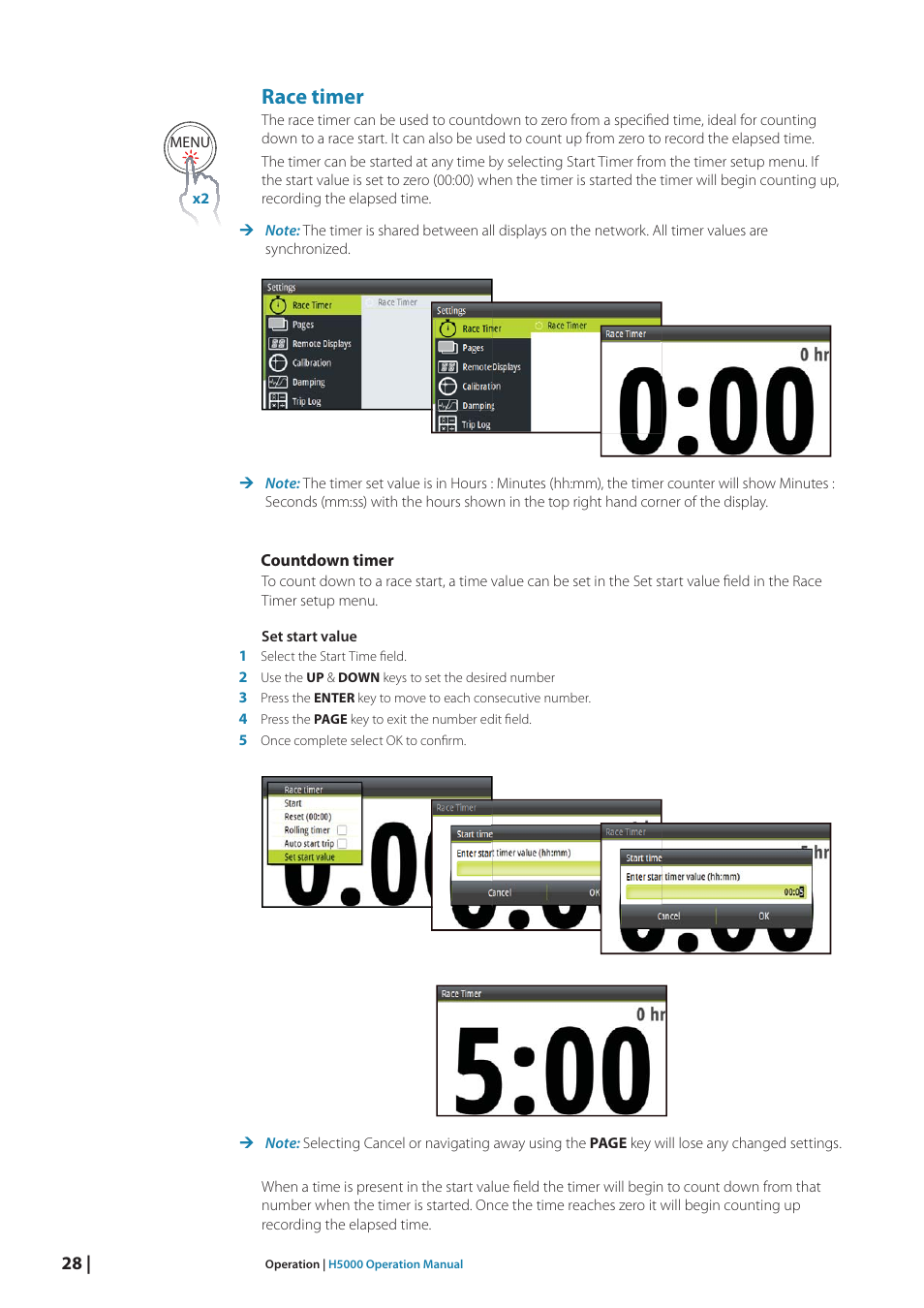 Race timer | B&G H5000 Analogue Expansion User Manual | Page 28 / 117