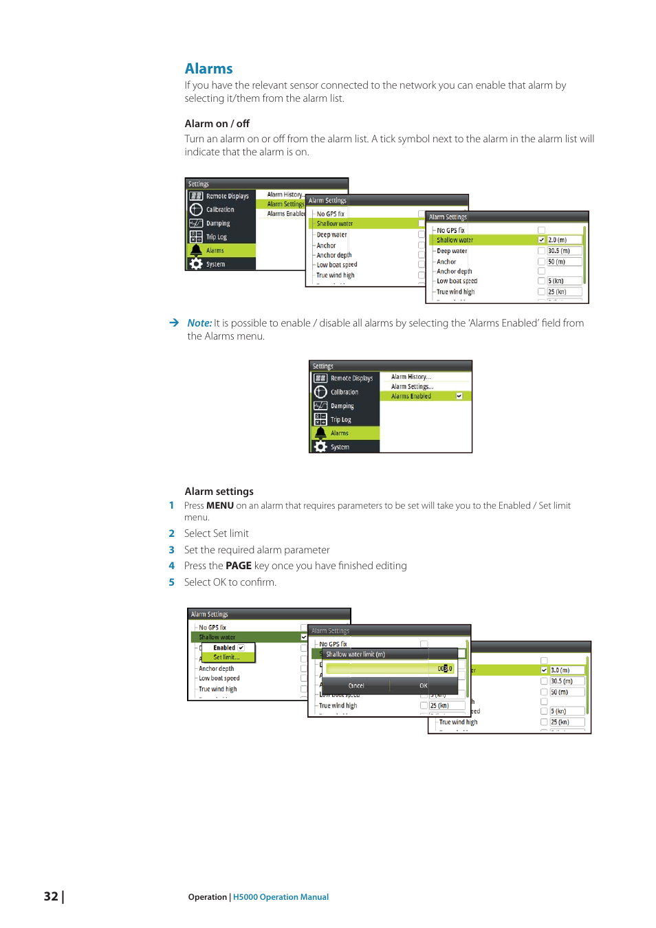Alarms | B&G H5000 Analogue Expansion User Manual | Page 32 / 117