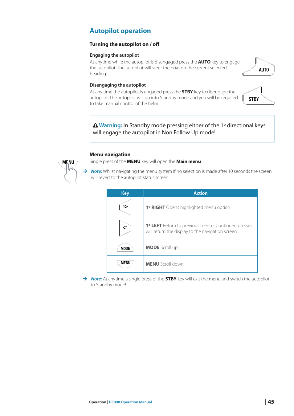Autopilot operation | B&G H5000 Analogue Expansion User Manual | Page 45 / 117