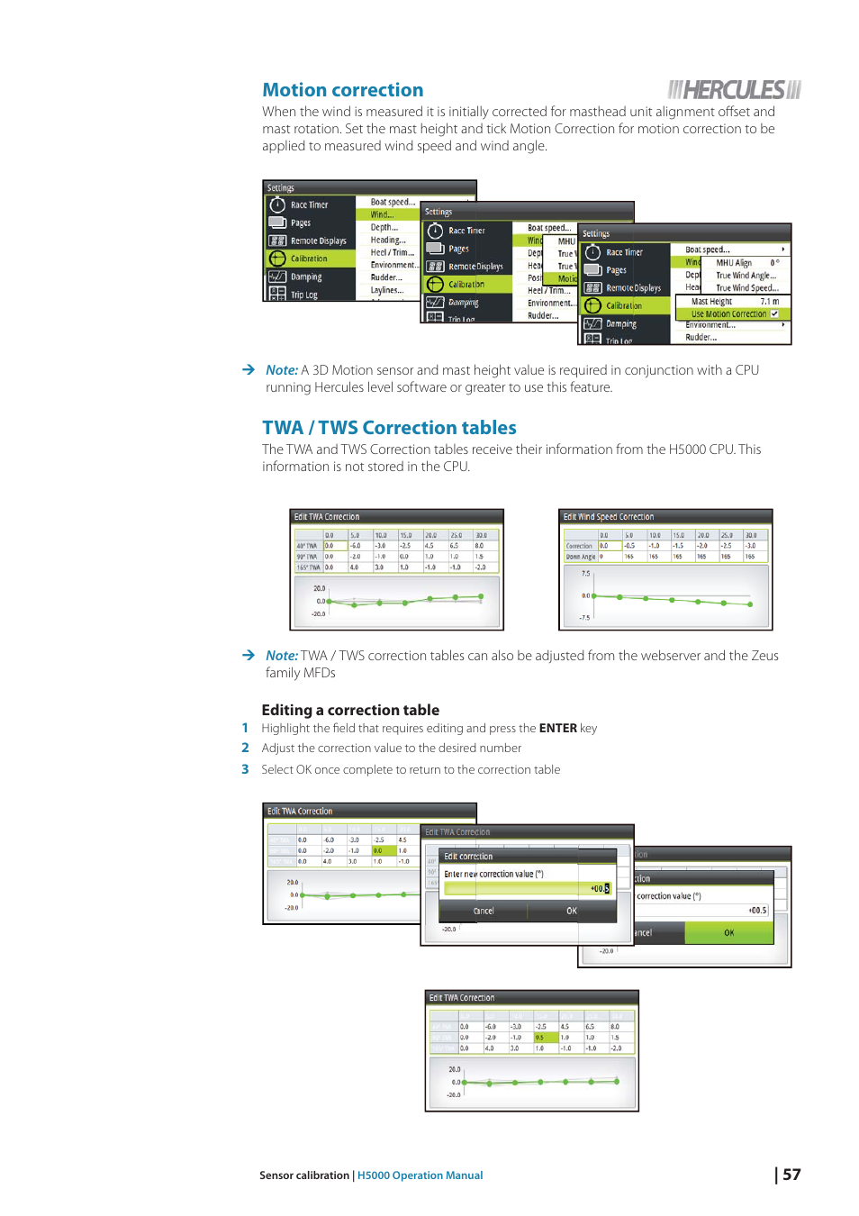 Motion correction, Twa / tws correction tables | B&G H5000 Analogue Expansion User Manual | Page 57 / 117