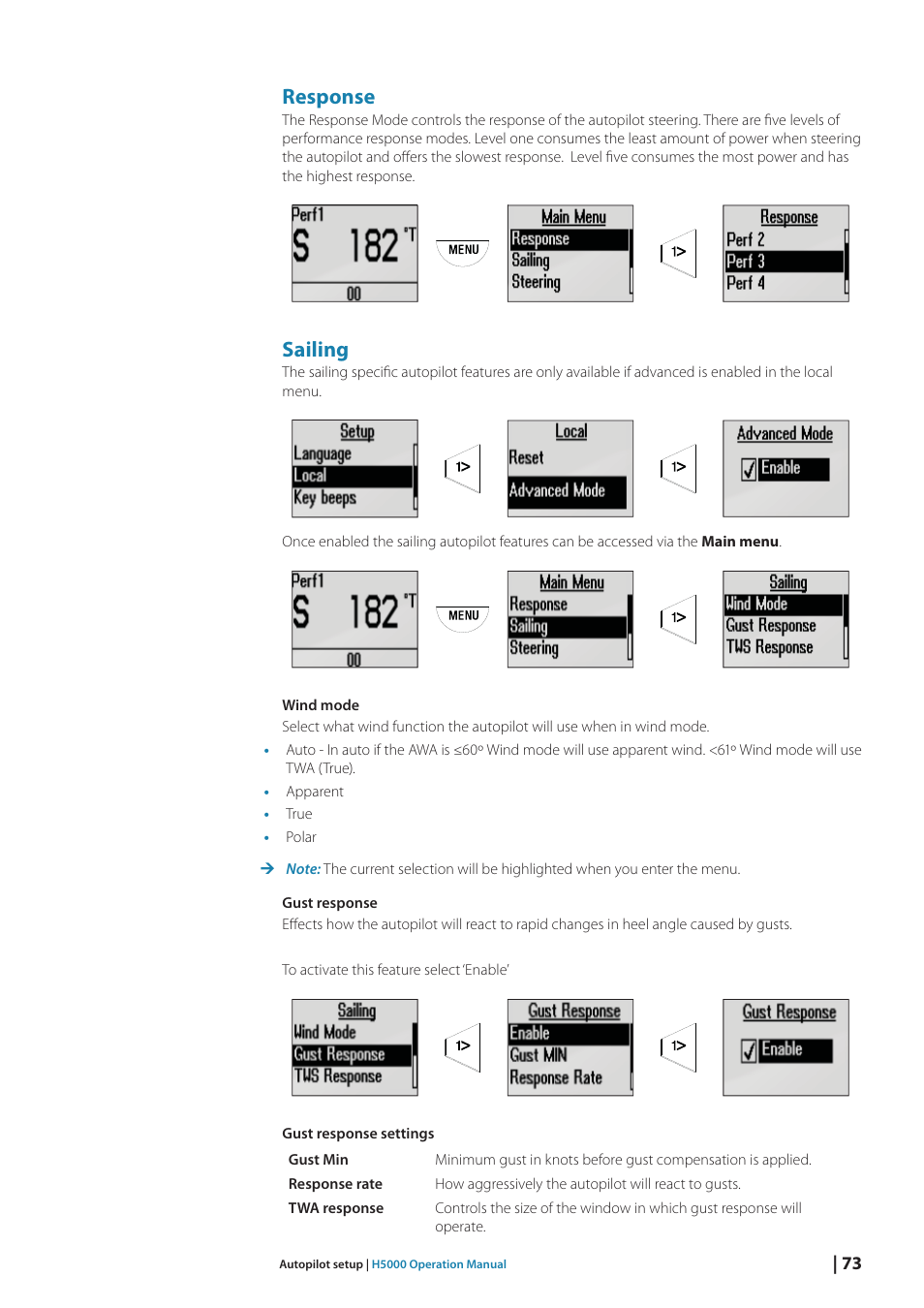 Response, Sailing | B&G H5000 Analogue Expansion User Manual | Page 73 / 117