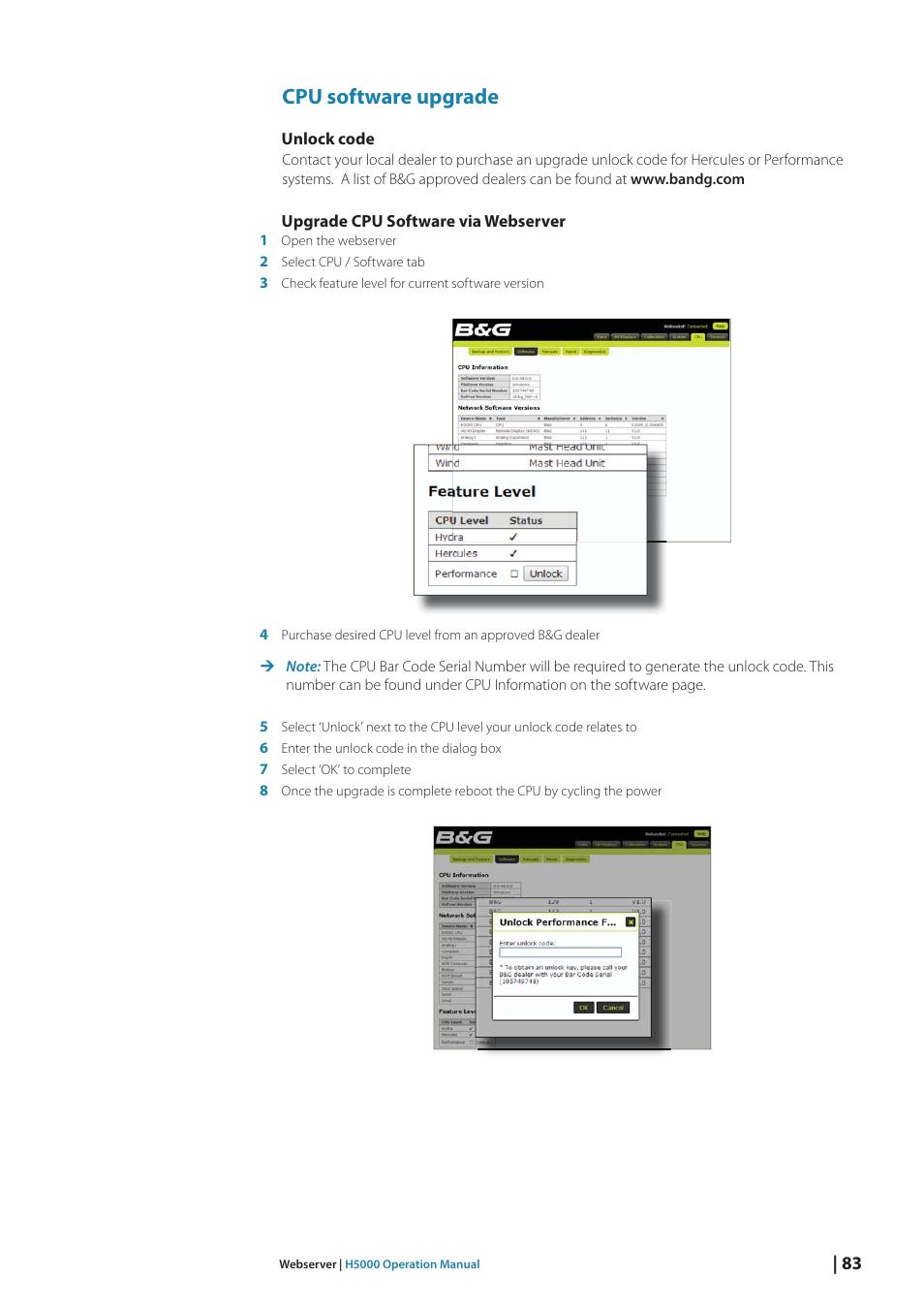 Cpu software upgrade | B&G H5000 Analogue Expansion User Manual | Page 83 / 117