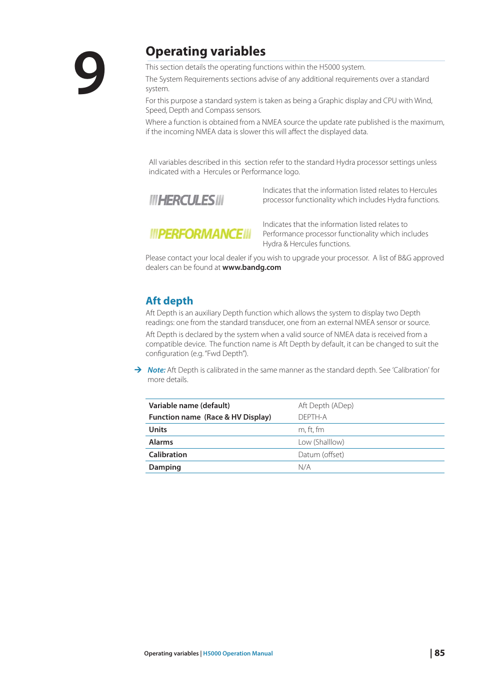 Operating variables | B&G H5000 Analogue Expansion User Manual | Page 85 / 117