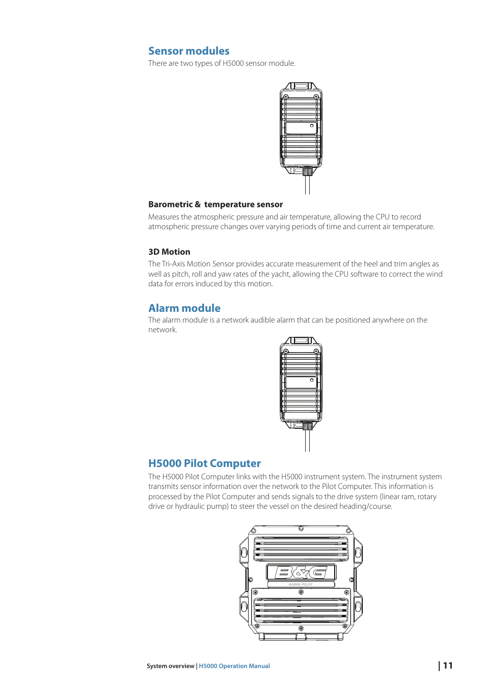 Sensor modules, Alarm module, H5000 pilot computer | B&G H5000 Pilot Computer User Manual | Page 11 / 109