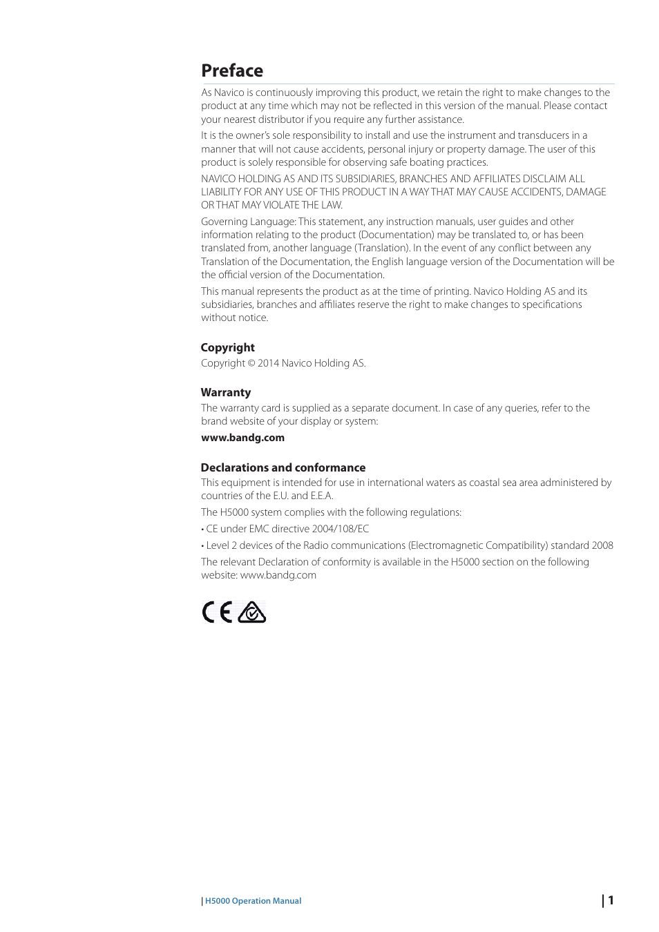 Preface | B&G H5000 Pilot Computer User Manual | Page 2 / 109