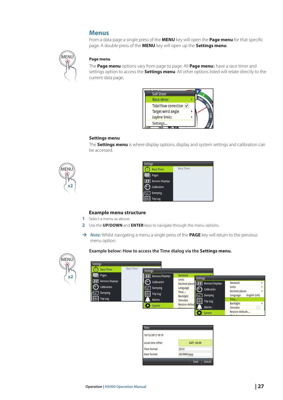 Menus | B&G H5000 Pilot Computer User Manual | Page 27 / 109