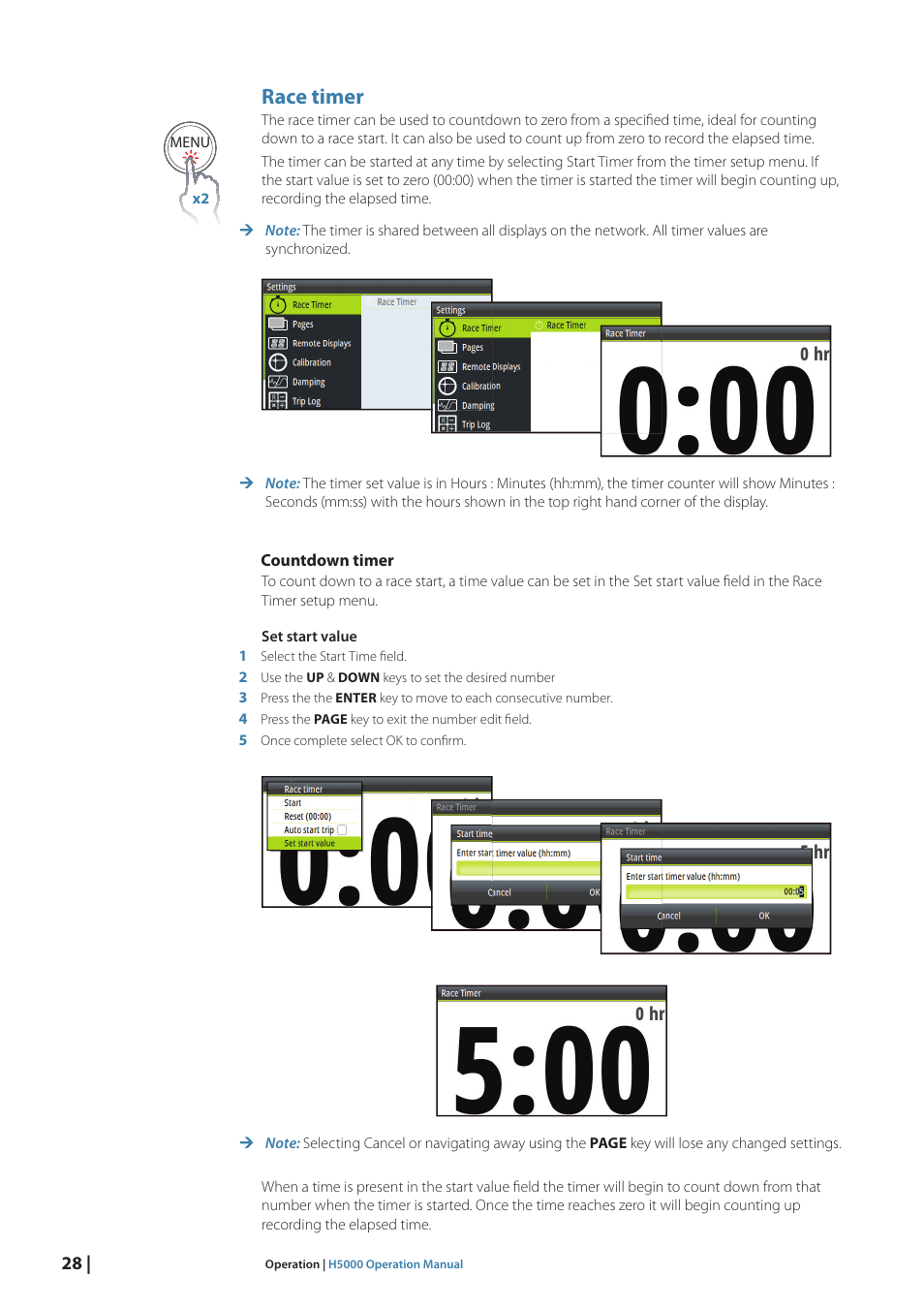 Race timer | B&G H5000 Pilot Computer User Manual | Page 28 / 109
