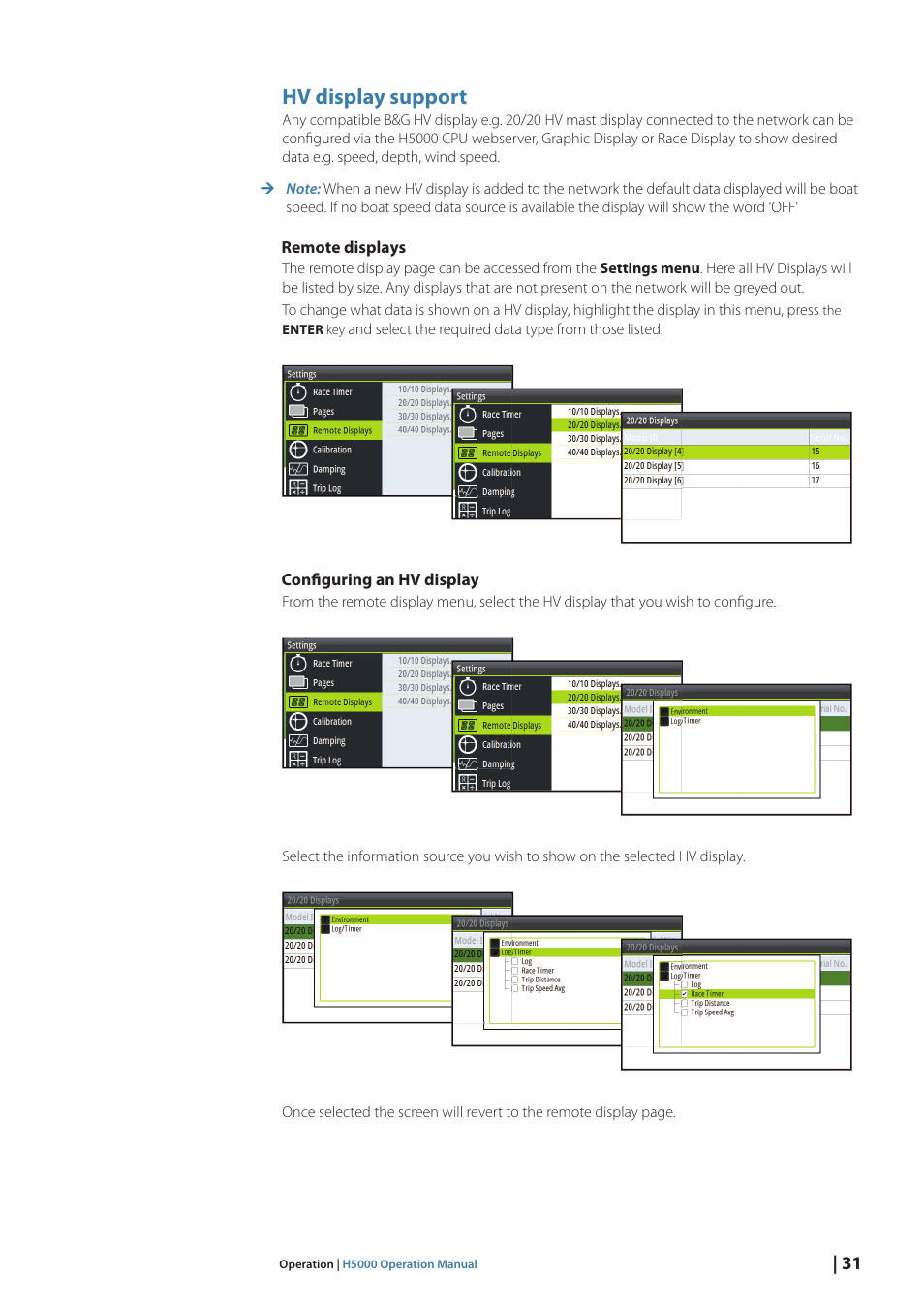 Hv display support | B&G H5000 Pilot Computer User Manual | Page 31 / 109