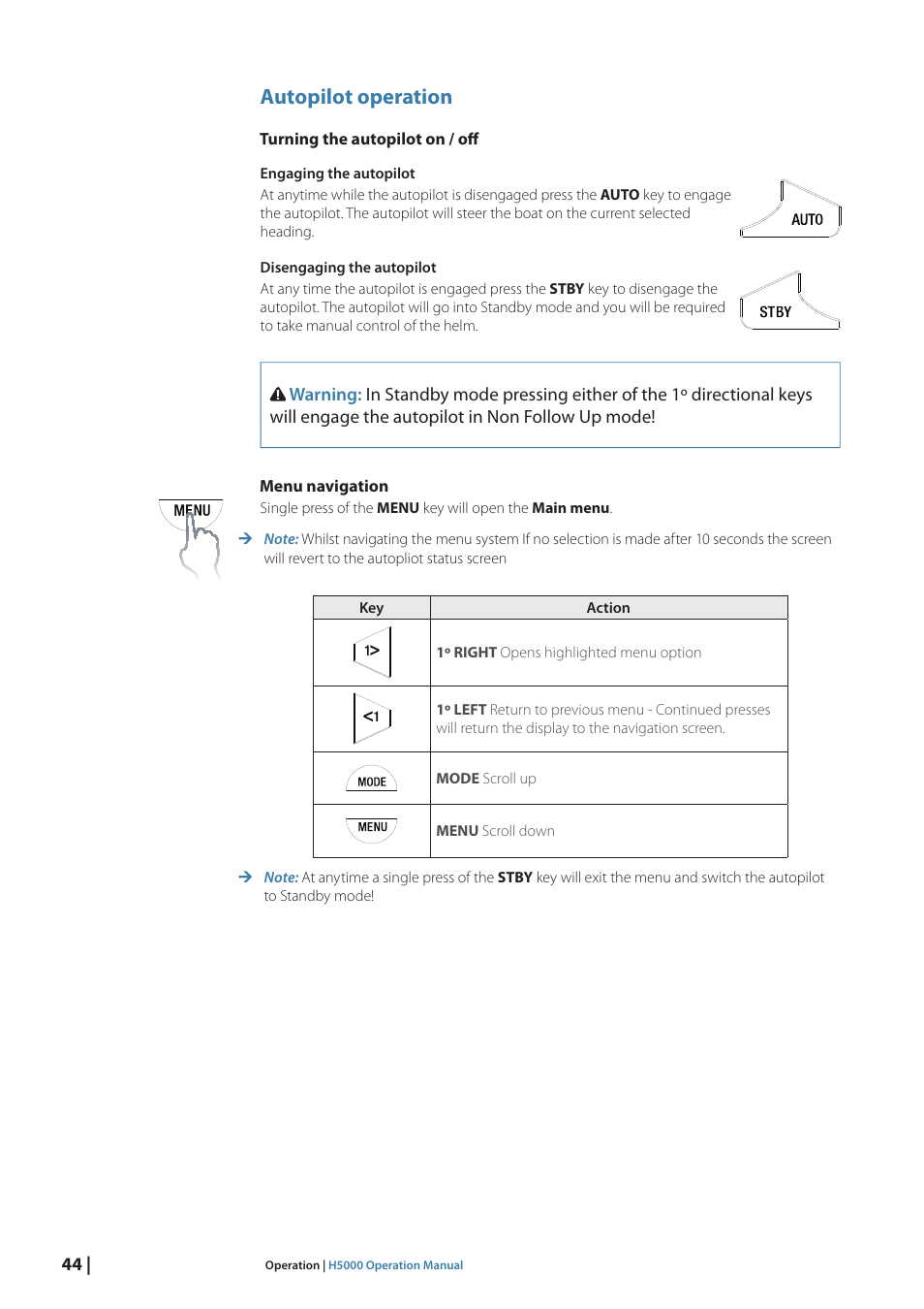 Autopilot operation | B&G H5000 Pilot Computer User Manual | Page 44 / 109