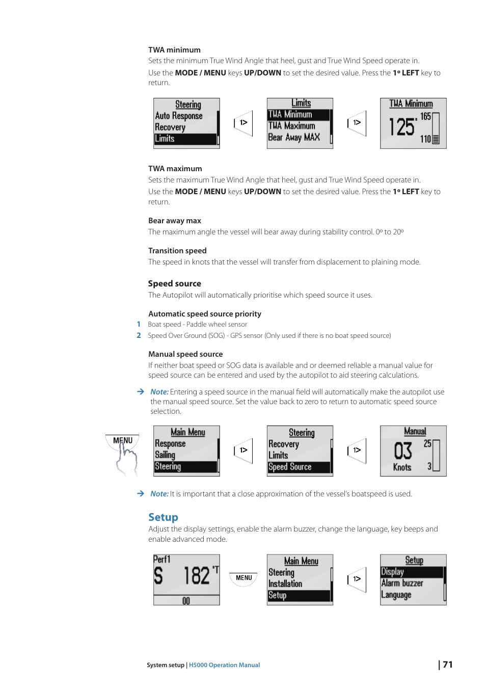 Setup | B&G H5000 Pilot Computer User Manual | Page 71 / 109
