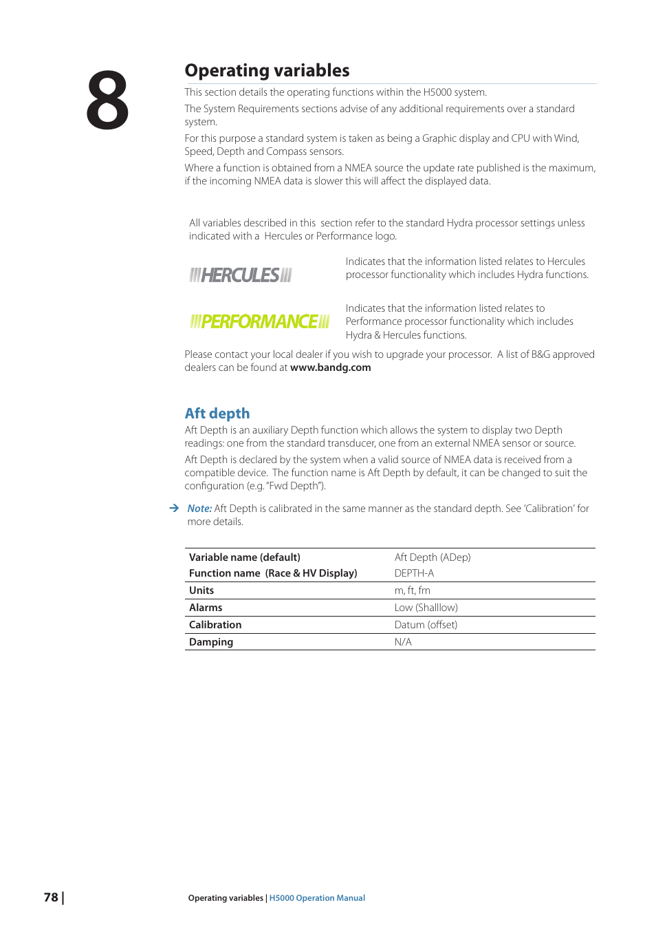 Operating variables | B&G H5000 Pilot Computer User Manual | Page 78 / 109