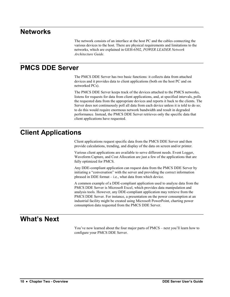 Networks, Pmcs dde server, Client applications | What’s next | Black Box GEH-6510 User Manual | Page 14 / 92
