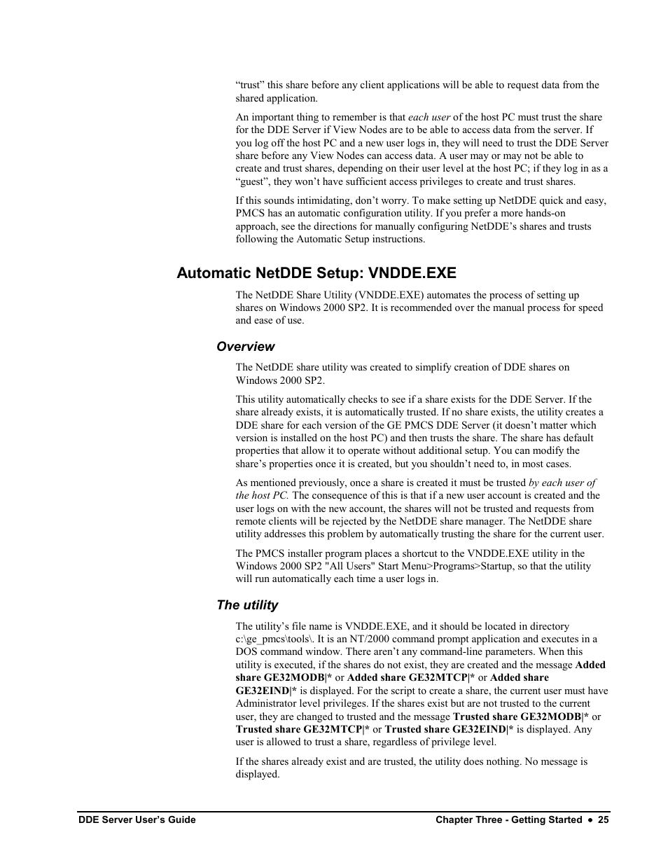 Automatic netdde setup: vndde.exe, Overview, The utility | Black Box GEH-6510 User Manual | Page 29 / 92