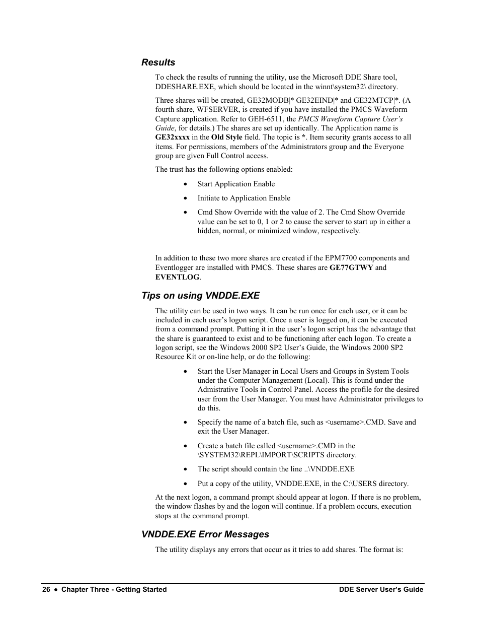 Results, Tips on using vndde.exe, Vndde.exe error messages | Black Box GEH-6510 User Manual | Page 30 / 92
