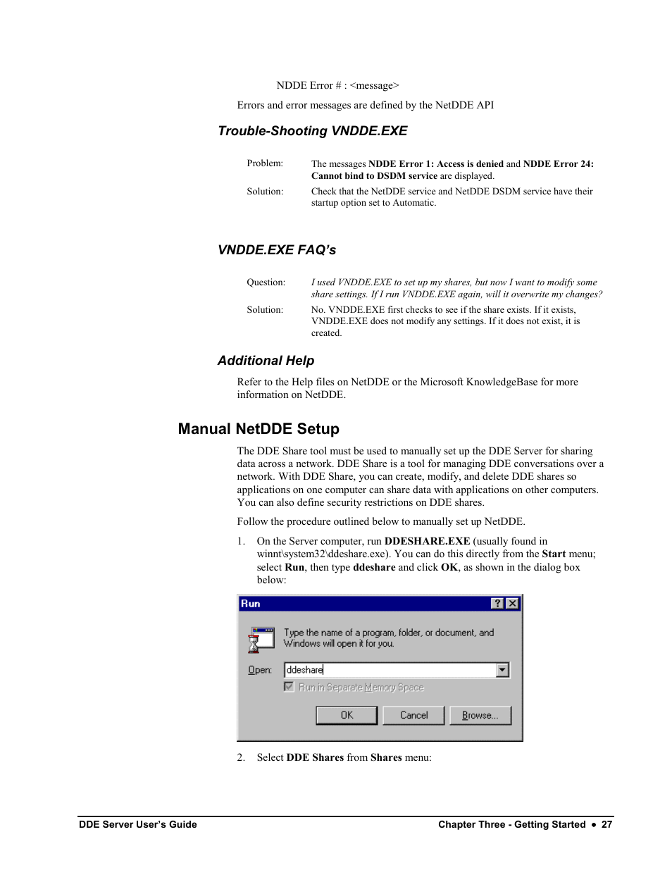 Trouble-shooting vndde.exe, Manual netdde setup | Black Box GEH-6510 User Manual | Page 31 / 92