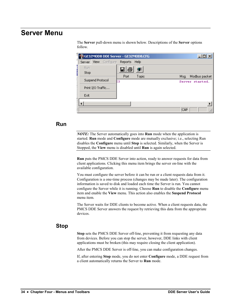 Server menu, Stop, Run stop | Black Box GEH-6510 User Manual | Page 37 / 92