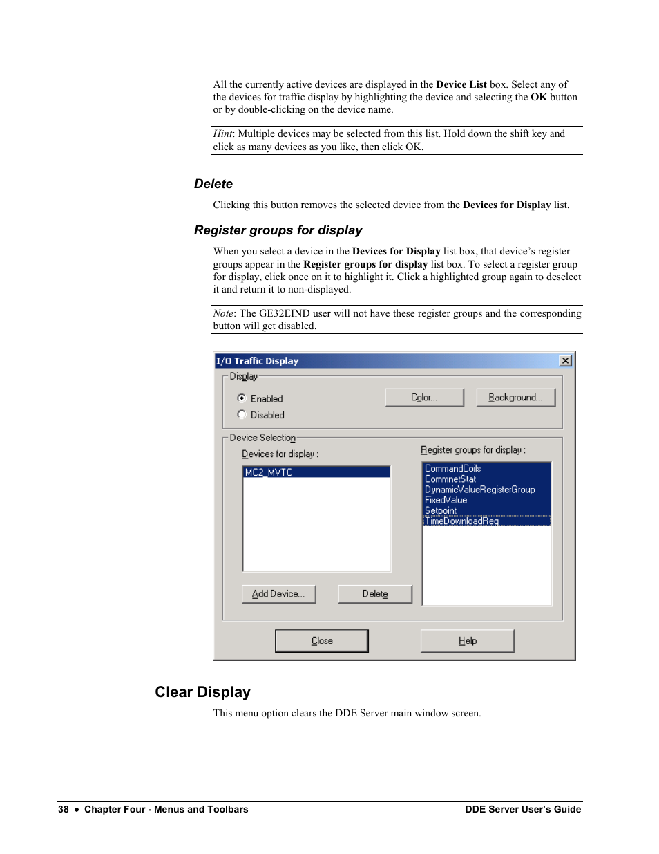 Delete, Register groups for display, Clear display | Black Box GEH-6510 User Manual | Page 41 / 92