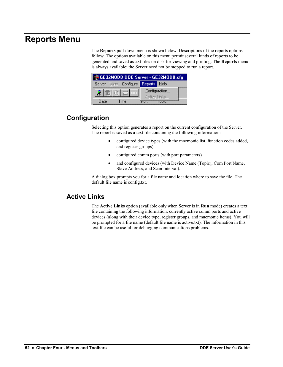 Reports menu, Configuration, Active links | Configuration active links | Black Box GEH-6510 User Manual | Page 55 / 92