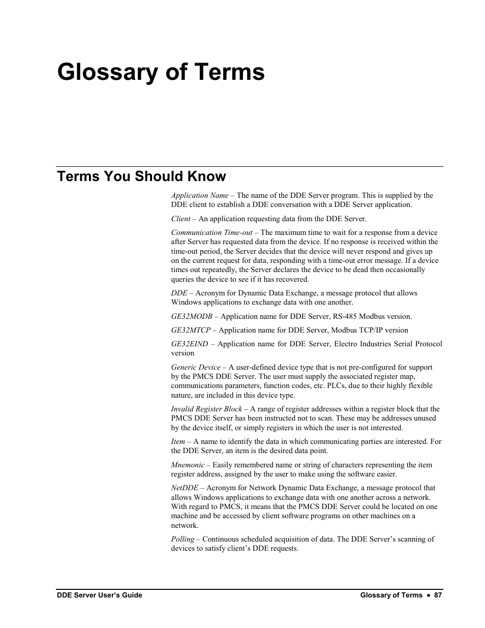 Glossary of terms, Terms you should know | Black Box GEH-6510 User Manual | Page 89 / 92