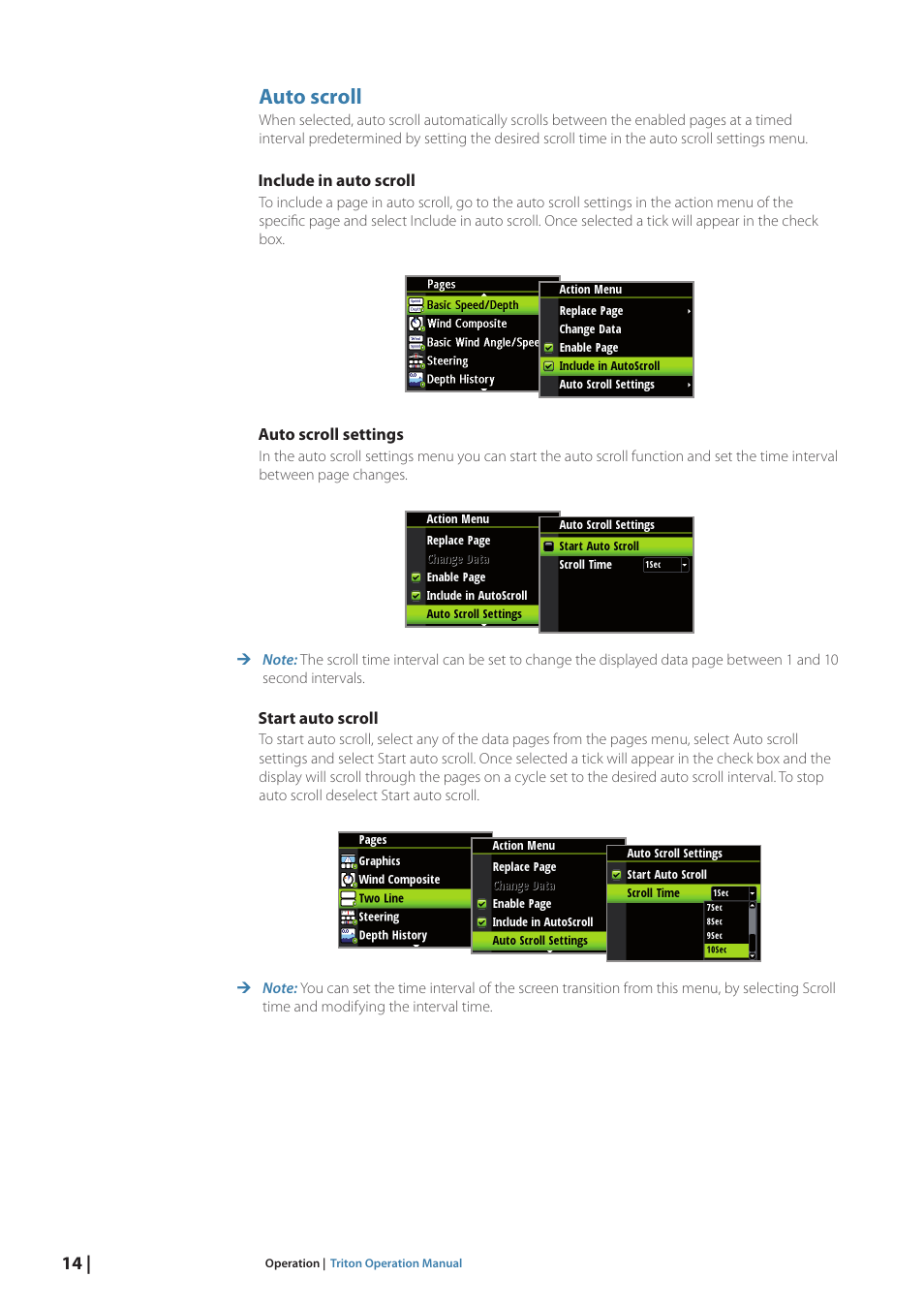 Auto scroll | B&G Triton Display User Manual | Page 16 / 68