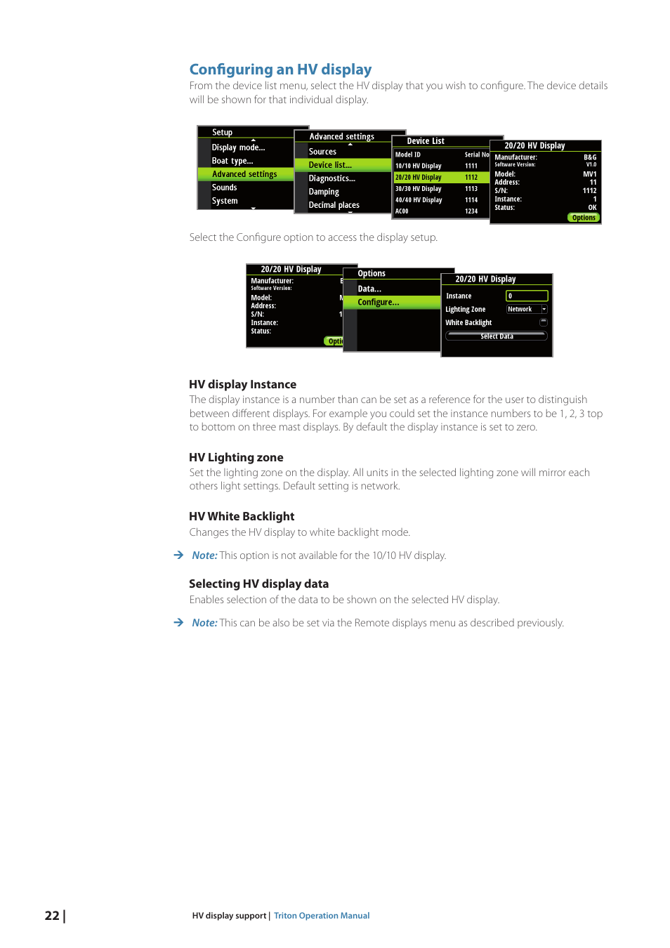 Configuring an hv display | B&G Triton Display User Manual | Page 24 / 68