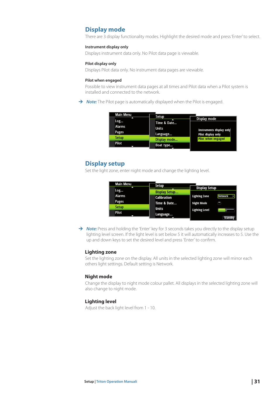 Display mode, Display setup | B&G Triton Display User Manual | Page 33 / 68