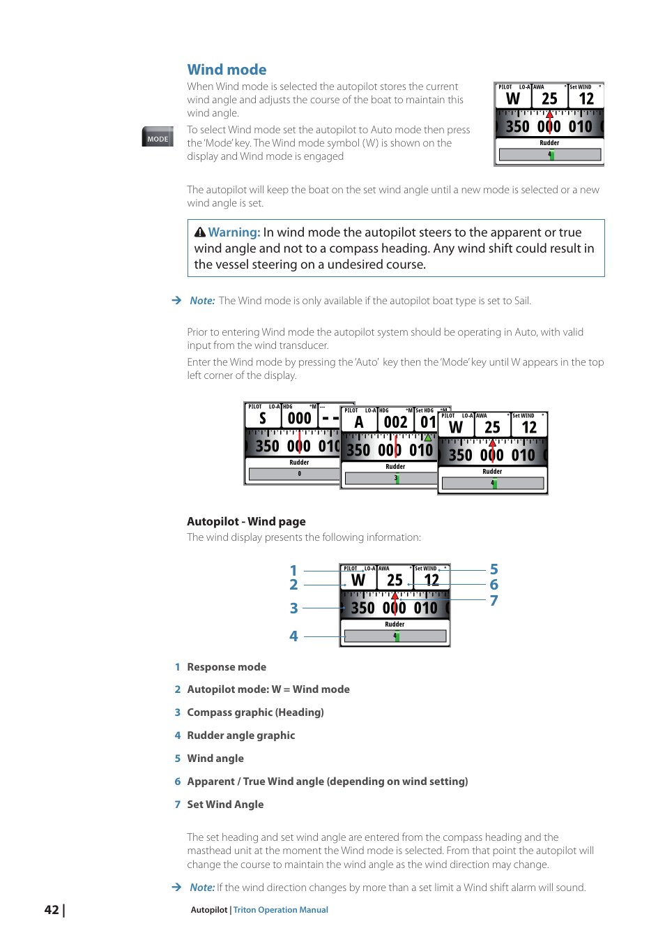 Wind mode | B&G Triton Display User Manual | Page 44 / 68