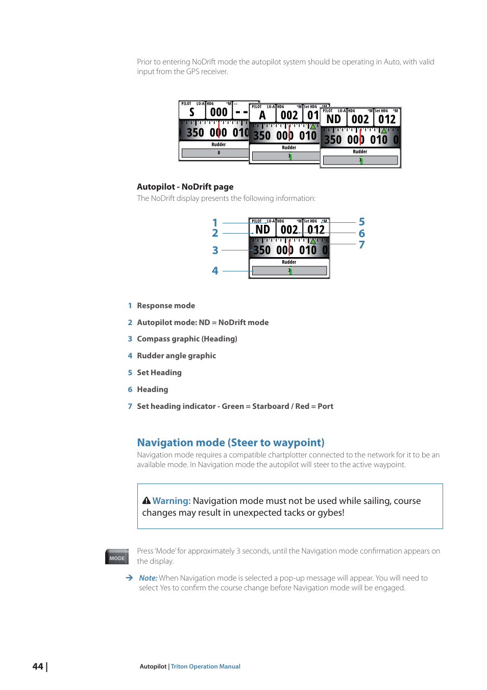 Navigation mode (steer to waypoint) | B&G Triton Display User Manual | Page 46 / 68