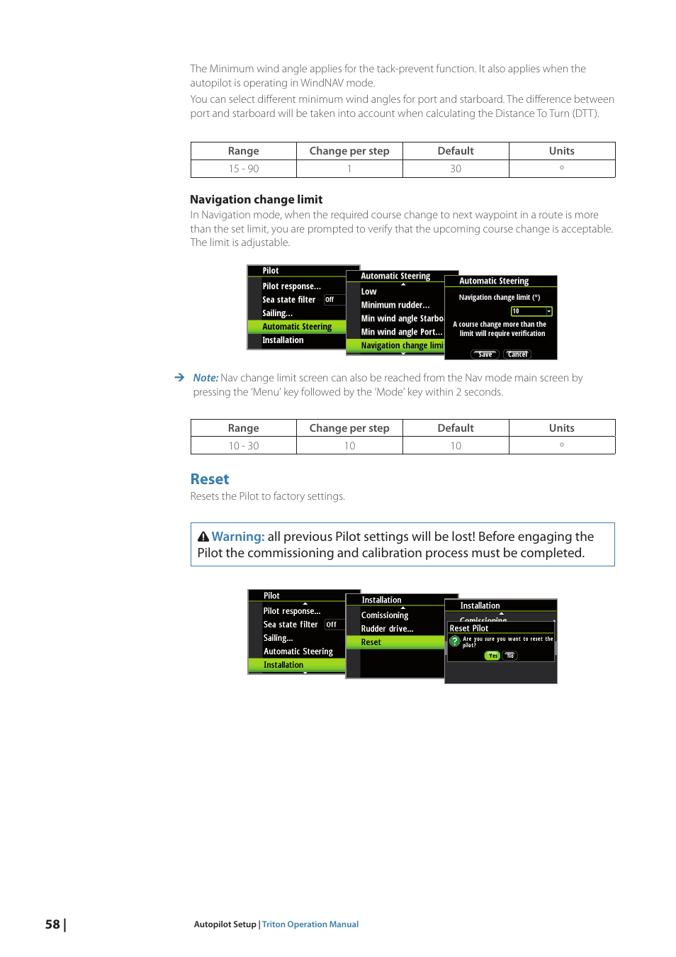 Reset | B&G Triton Display User Manual | Page 60 / 68