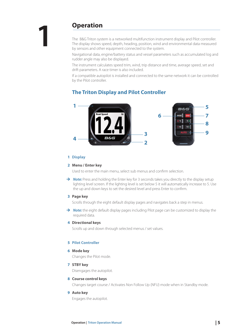 Operation | B&G Triton Display User Manual | Page 7 / 68