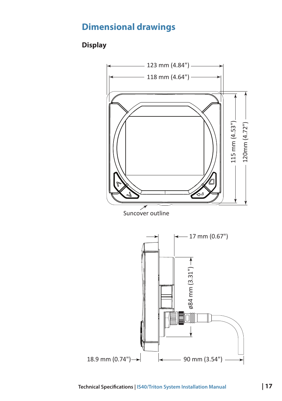 Dimensional drawings | B&G Triton Display User Manual | Page 19 / 22