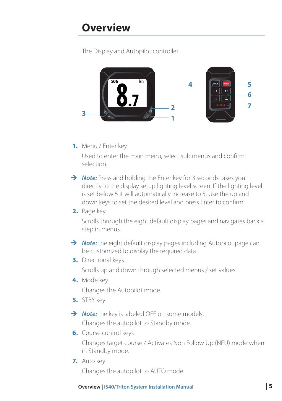 Overview, 5 overview | B&G Triton Display User Manual | Page 7 / 22