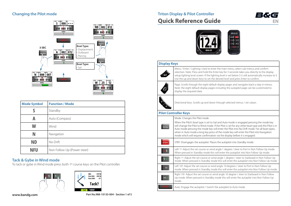 B&G Triton Display User Manual | 2 pages