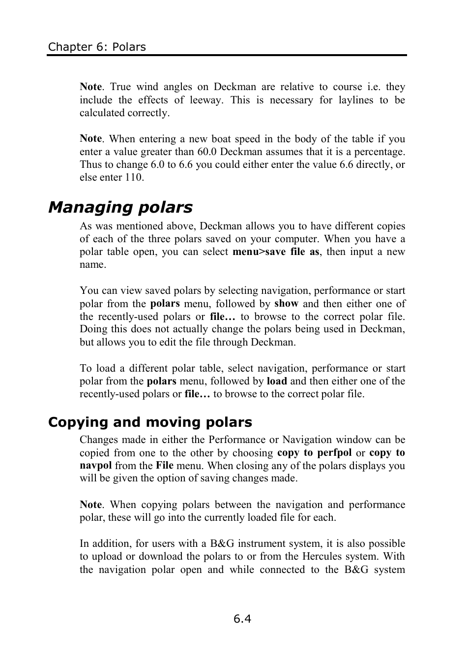 Managing polars, Copying and moving polars | B&G Deckman User Manual | Page 103 / 196
